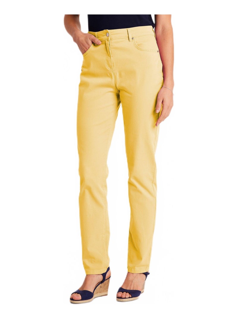 Pantalon droit 5 poches coton stretch Jaune - Kiabi