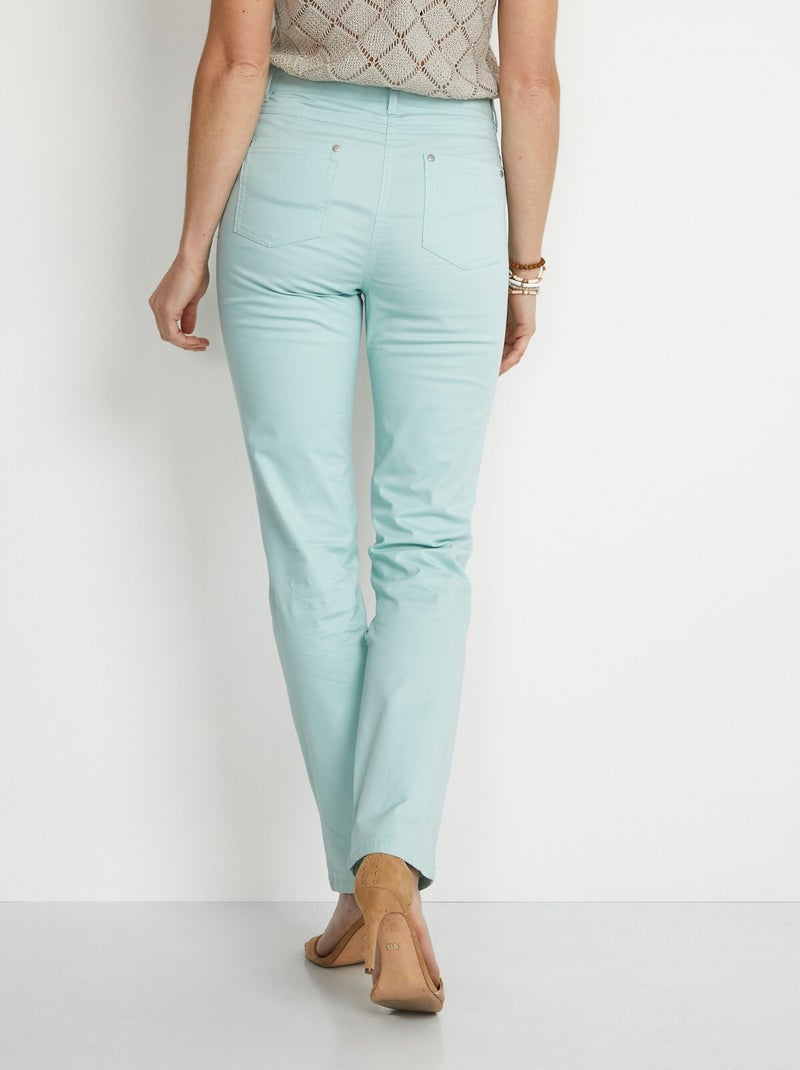 Pantalon droit 5 poches coton stretch Vert d'eau - Kiabi