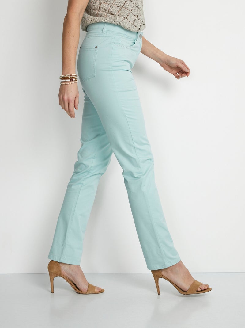 Pantalon droit 5 poches coton stretch Vert d'eau - Kiabi