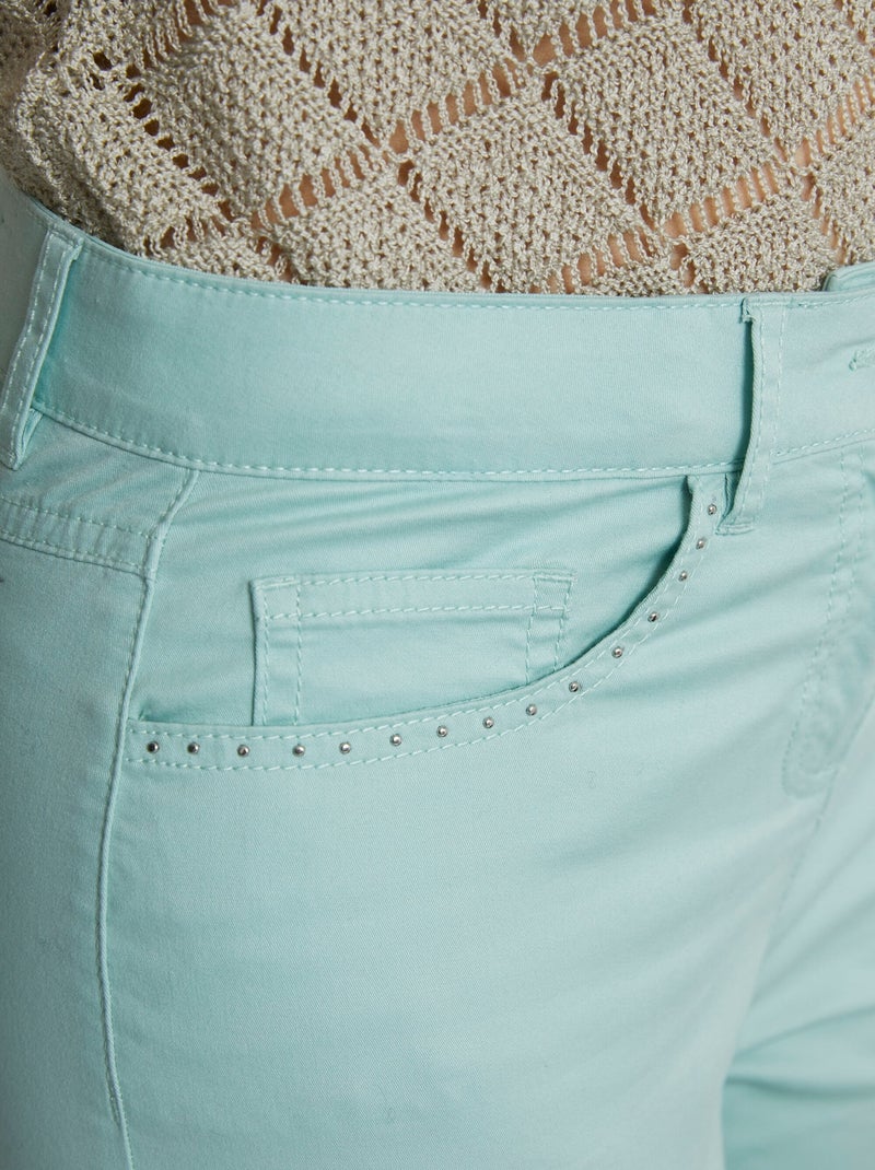 Pantalon droit 5 poches coton stretch Vert d'eau - Kiabi