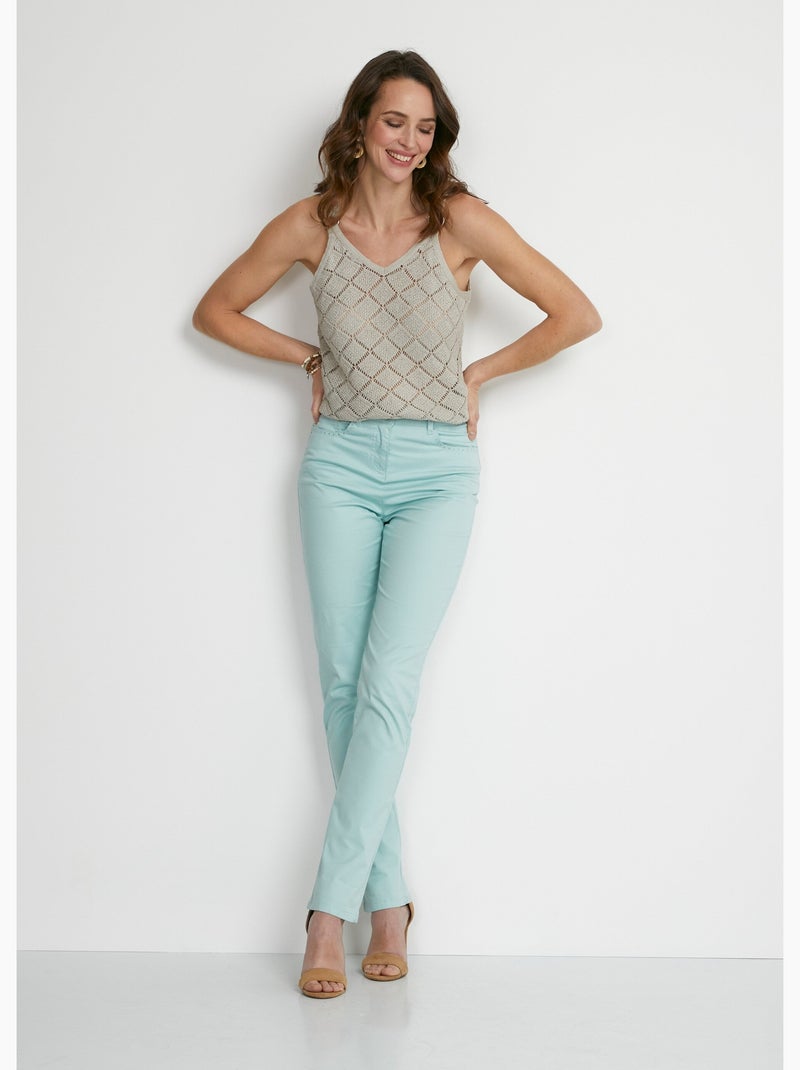Pantalon droit 5 poches coton stretch Vert - Kiabi