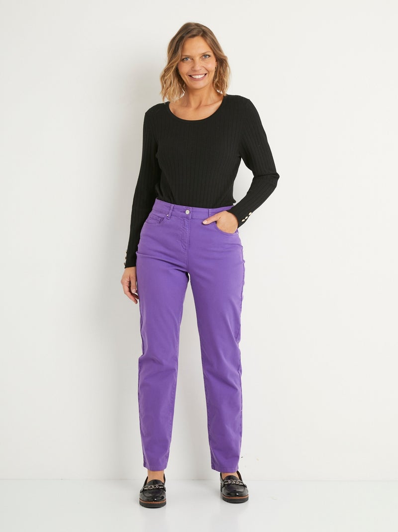 Pantalon droit 5 poches coton stretch Violet - Kiabi