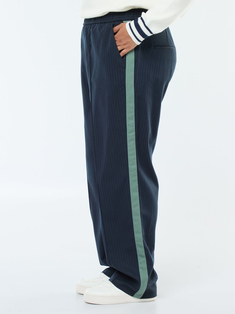 Pantalon droit à carreaux avec bande sur les côtés Bleu - Kiabi