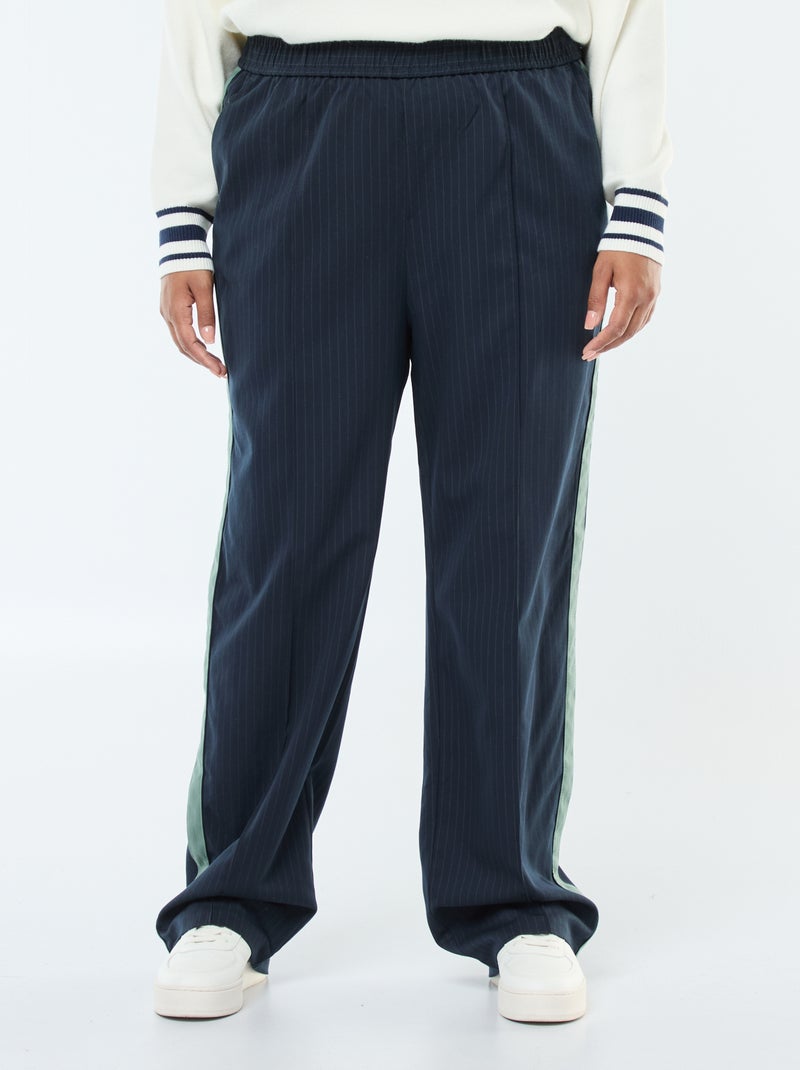 Pantalon droit à carreaux avec bande sur les côtés Bleu - Kiabi