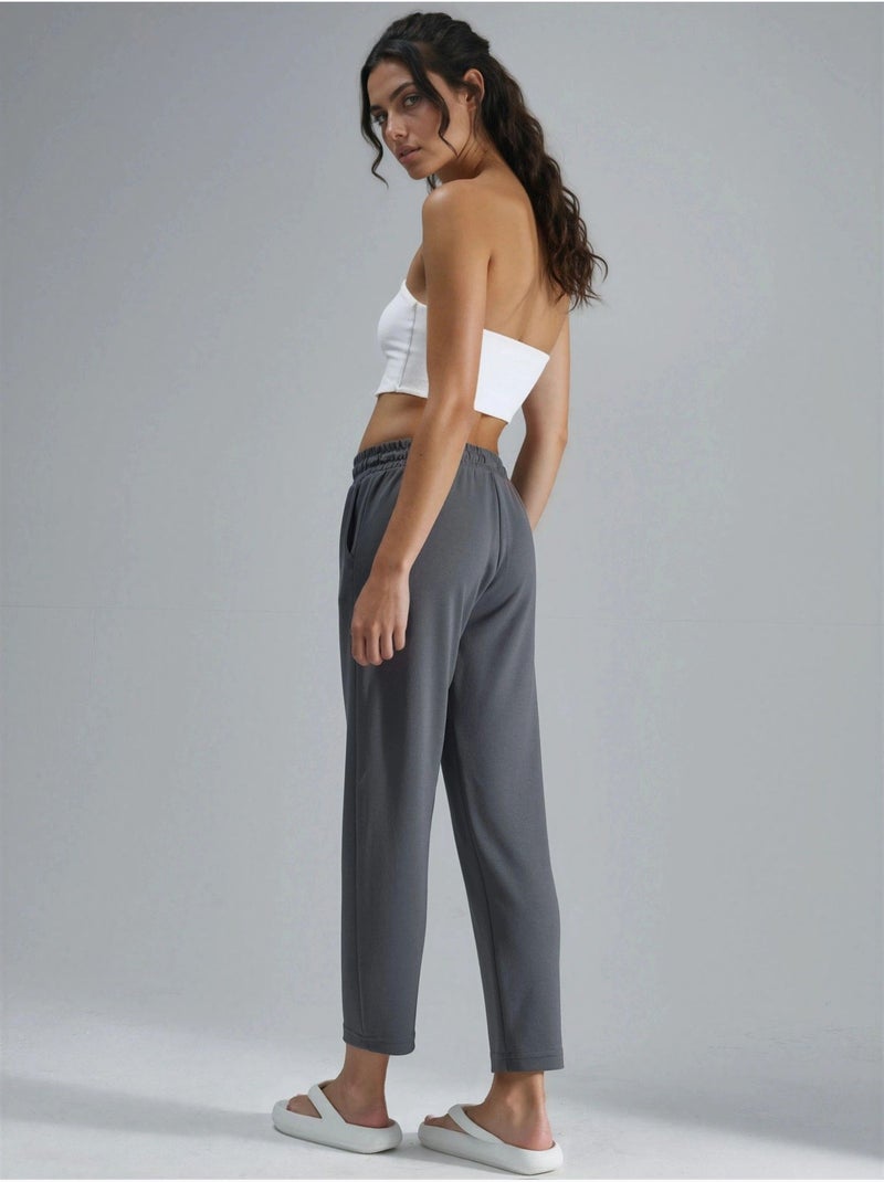 Pantalon droit à enfiler, coupe classique Gris - Kiabi