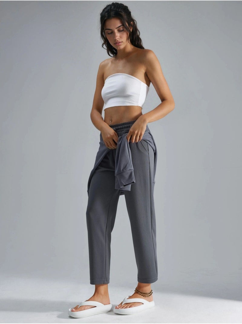 Pantalon droit à enfiler, coupe classique Gris - Kiabi
