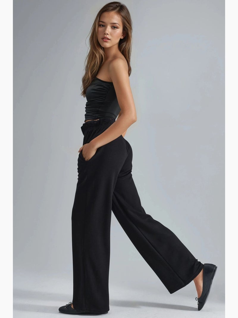 Pantalon droit à enfiler, coupe classique hiccup Noir - Kiabi