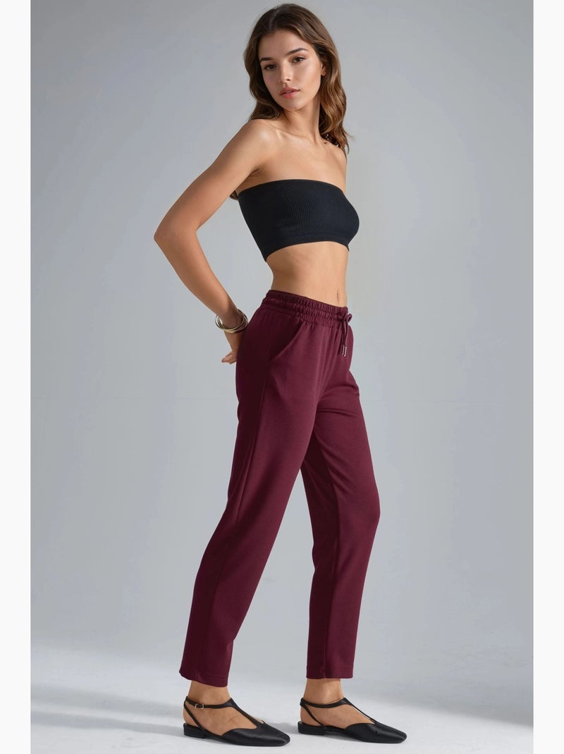 Pantalon droit à enfiler, coupe classique hiccup Rouge bordeaux - Kiabi
