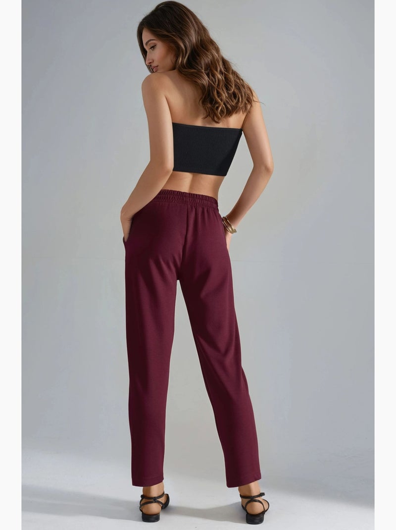 Pantalon droit à enfiler, coupe classique hiccup Rouge bordeaux - Kiabi