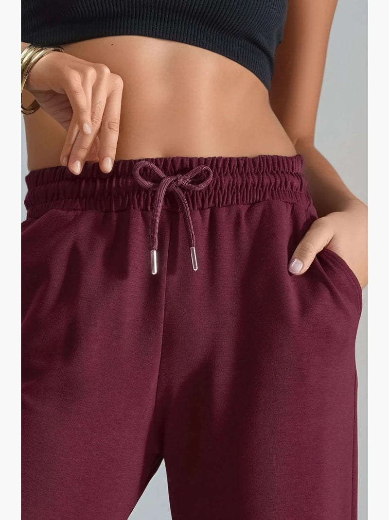 Pantalon droit à enfiler, coupe classique hiccup Rouge bordeaux - Kiabi