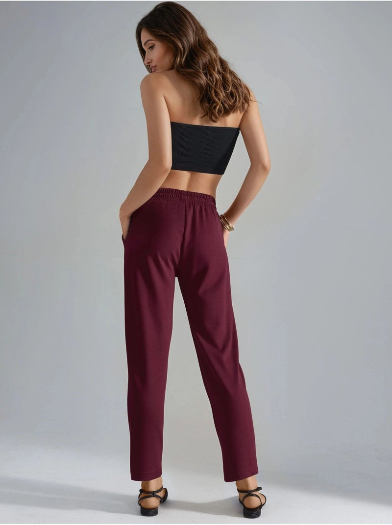 Pantalon droit à enfiler, coupe classique Rouge bordeaux - Kiabi