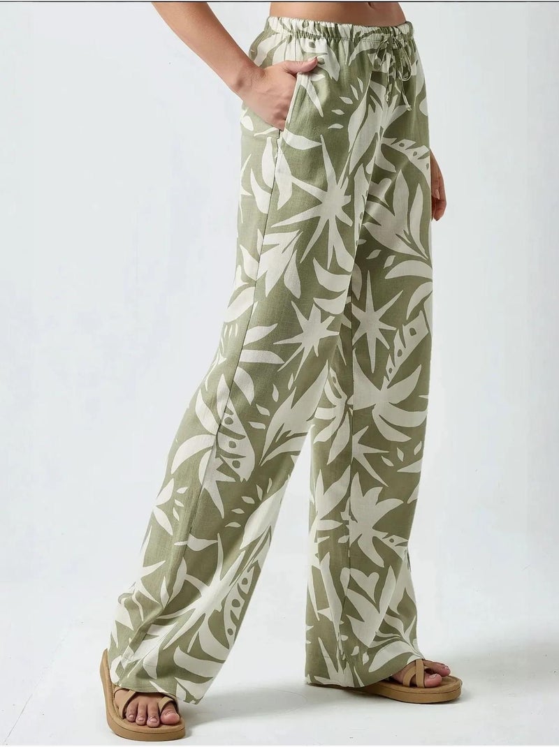 Pantalon droit à imprimé floral Vert - Kiabi