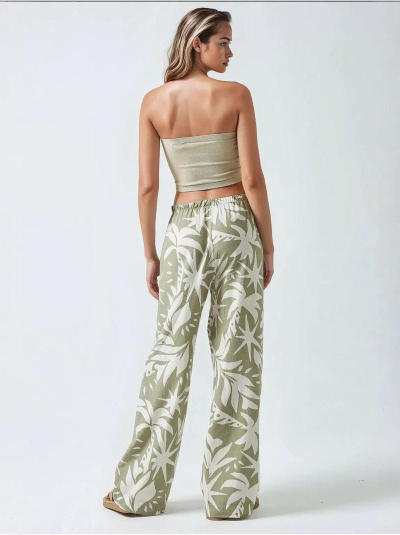 Pantalon droit à imprimé floral Vert - Kiabi