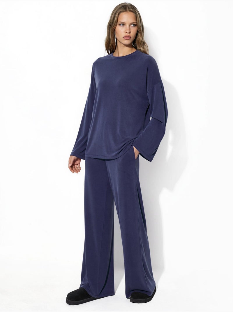 Pantalon droit à taille élastique busem Bleu marine - Kiabi