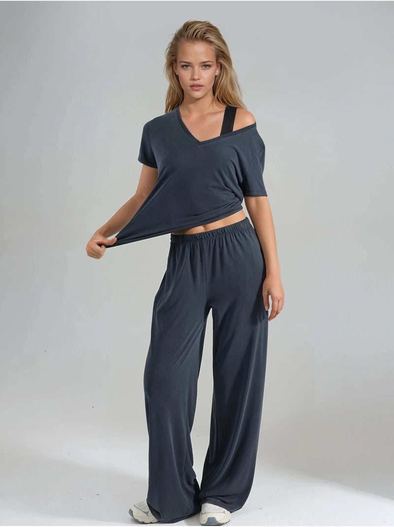 Pantalon droit à taille élastique busem Gris foncé - Kiabi