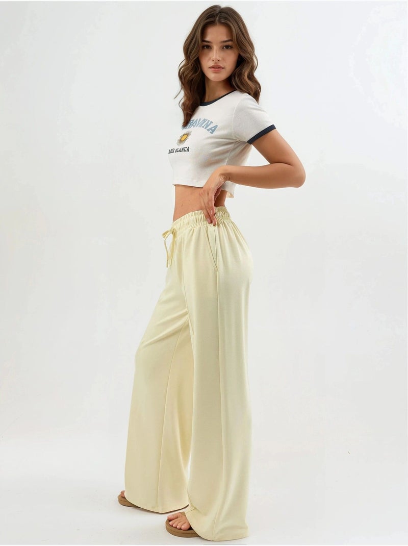 Pantalon droit à taille élastique busem Jaune citron - Kiabi