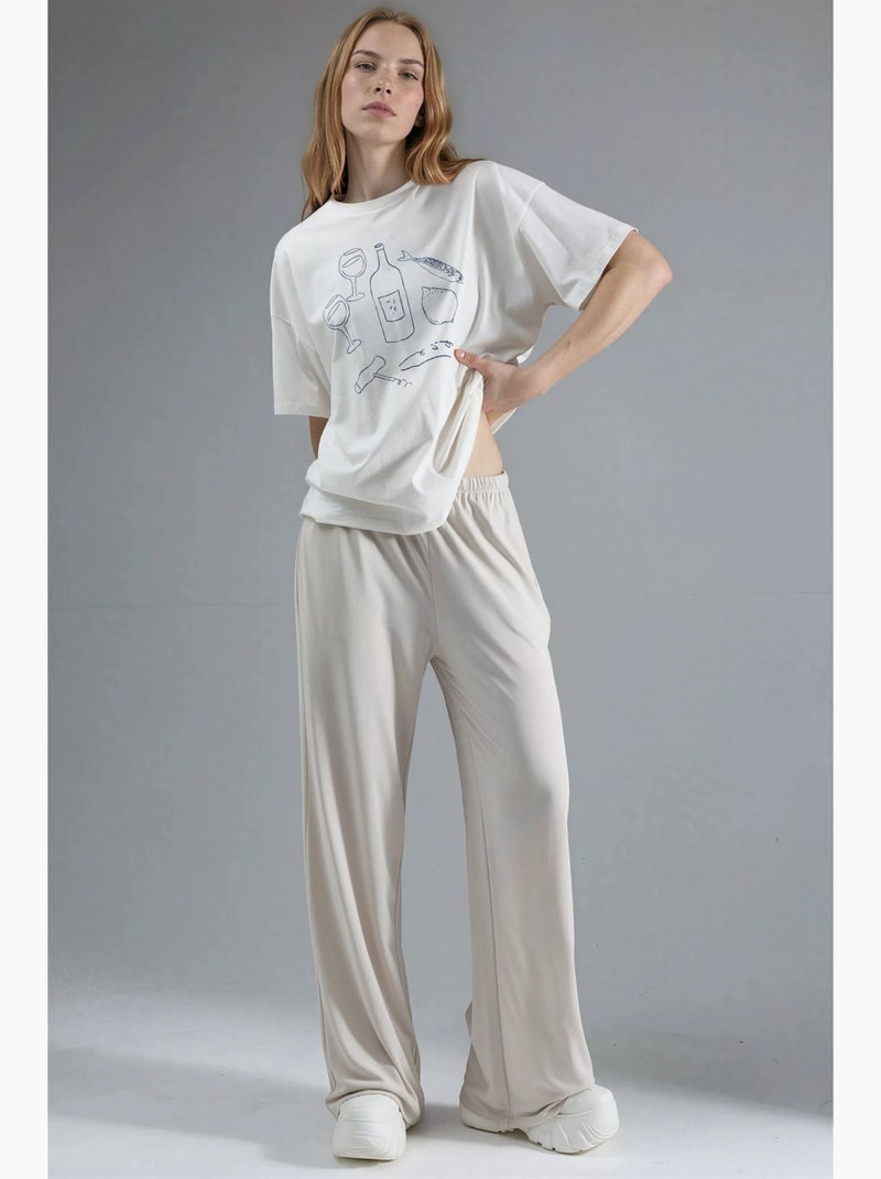 Pantalon droit à taille élastique busem Sable - Kiabi