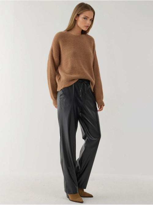 Pantalon droit à taille élastique en similicuir hiccup - Kiabi
