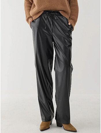 Pantalon droit à taille élastique en similicuir