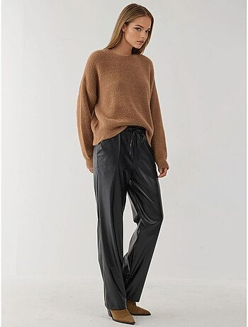 Pantalon droit à taille élastique en similicuir