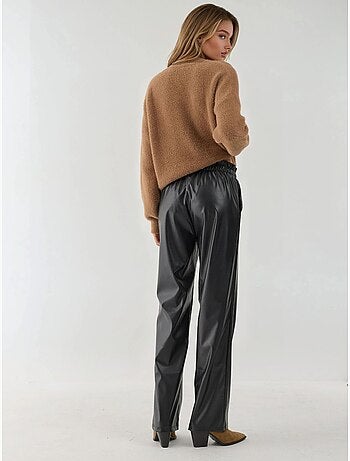 Pantalon droit à taille élastique en similicuir