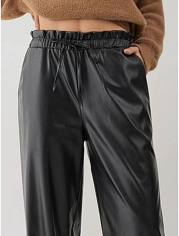 Pantalon droit à taille élastique en similicuir