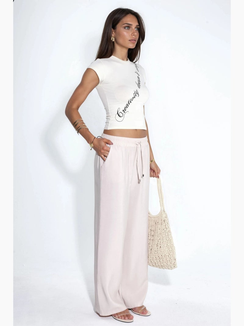 Pantalon droit à taille élastique hiccup Beige - Kiabi