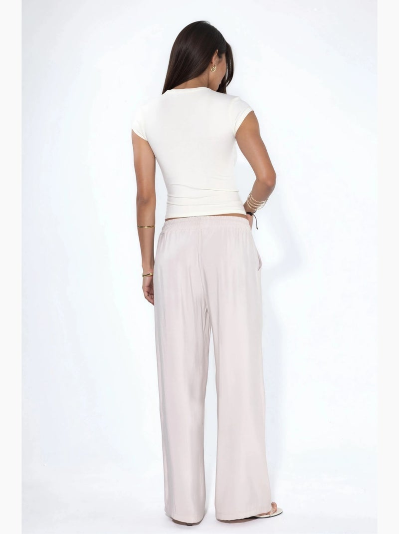 Pantalon droit à taille élastique hiccup Beige - Kiabi