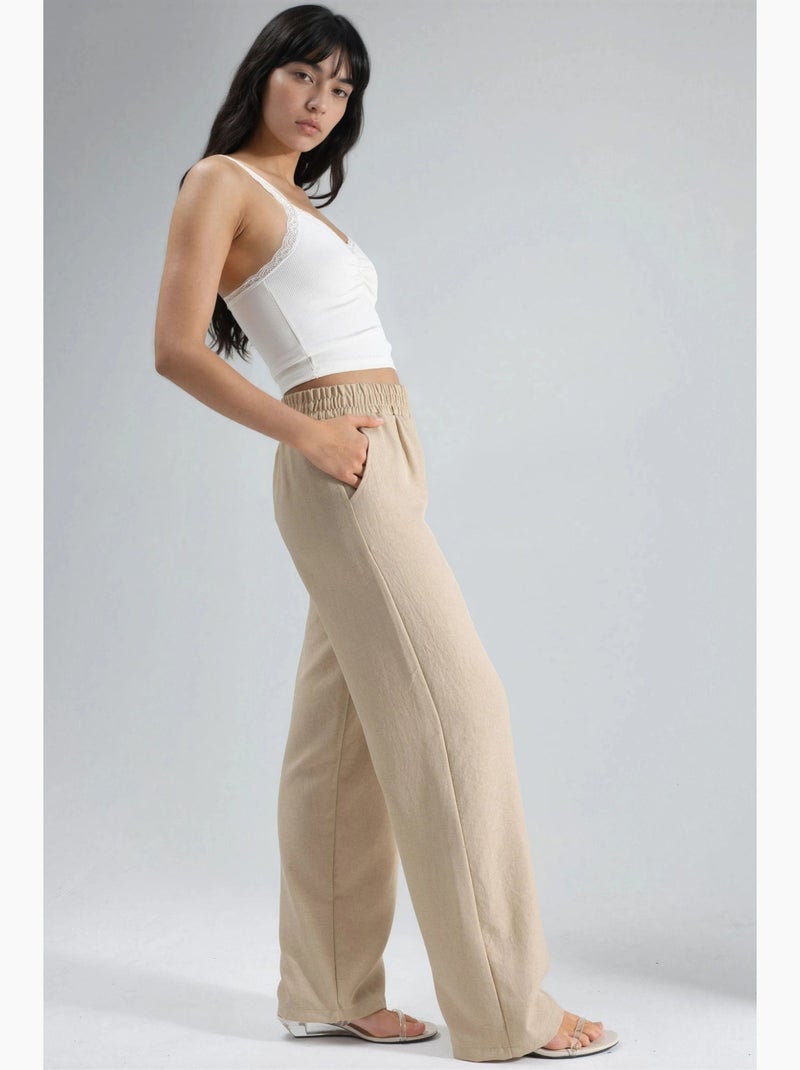 Pantalon droit à taille élastique hiccup Beige - Kiabi