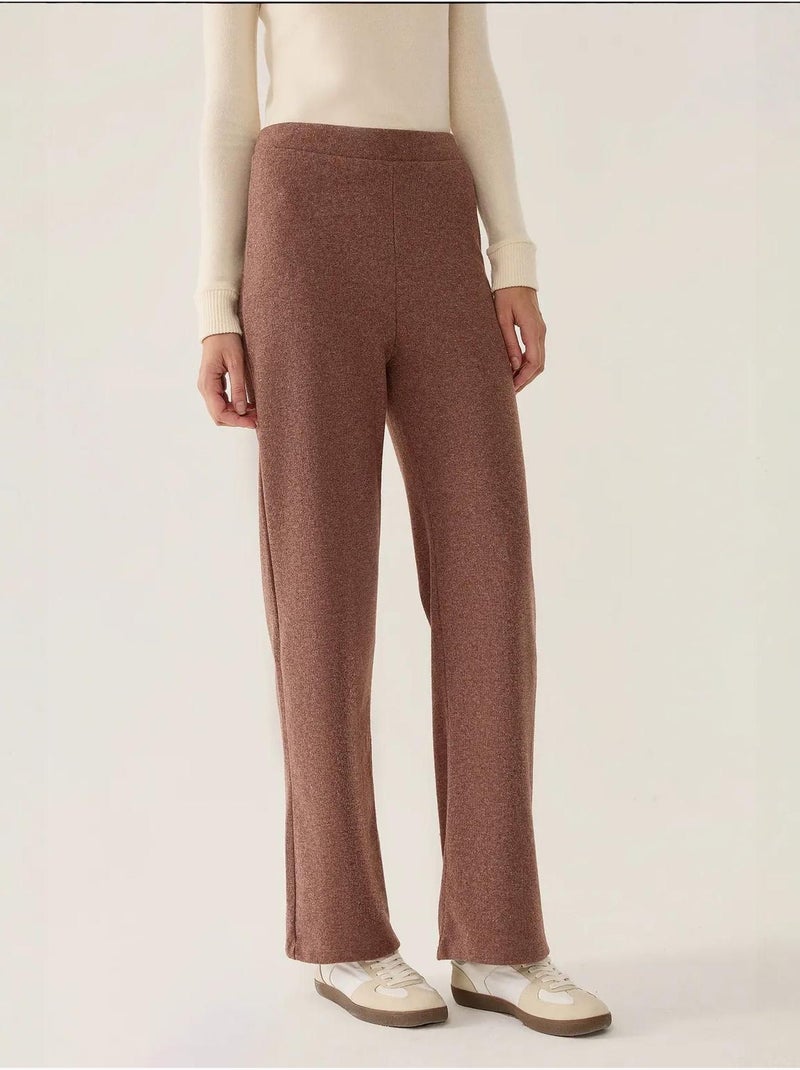 Pantalon droit à taille élastique Marron - Kiabi