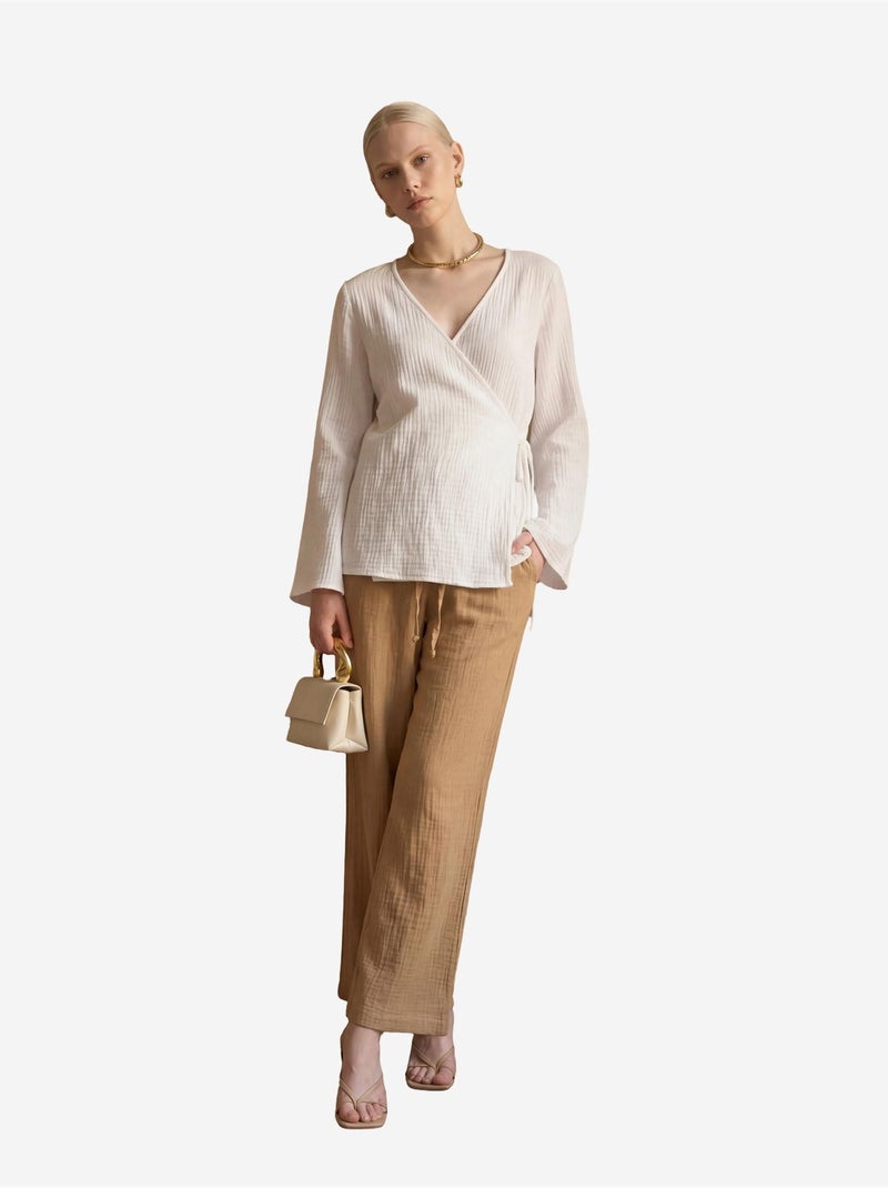 Pantalon droit à taille élastique my fashion Grège - Kiabi