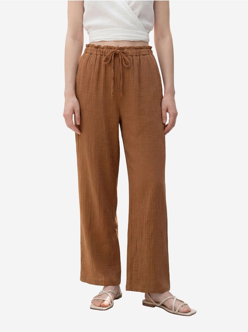 Pantalon droit à taille élastique my fashion Marron clair - Kiabi