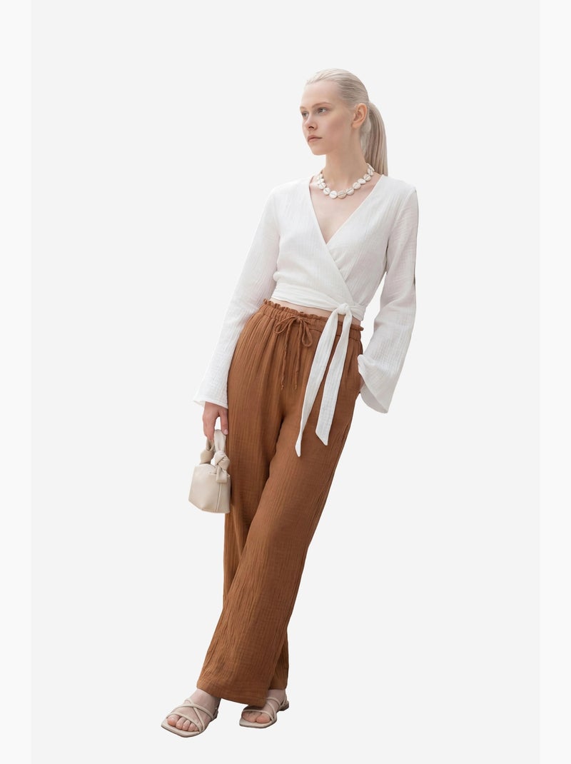 Pantalon droit à taille élastique my fashion Marron clair - Kiabi