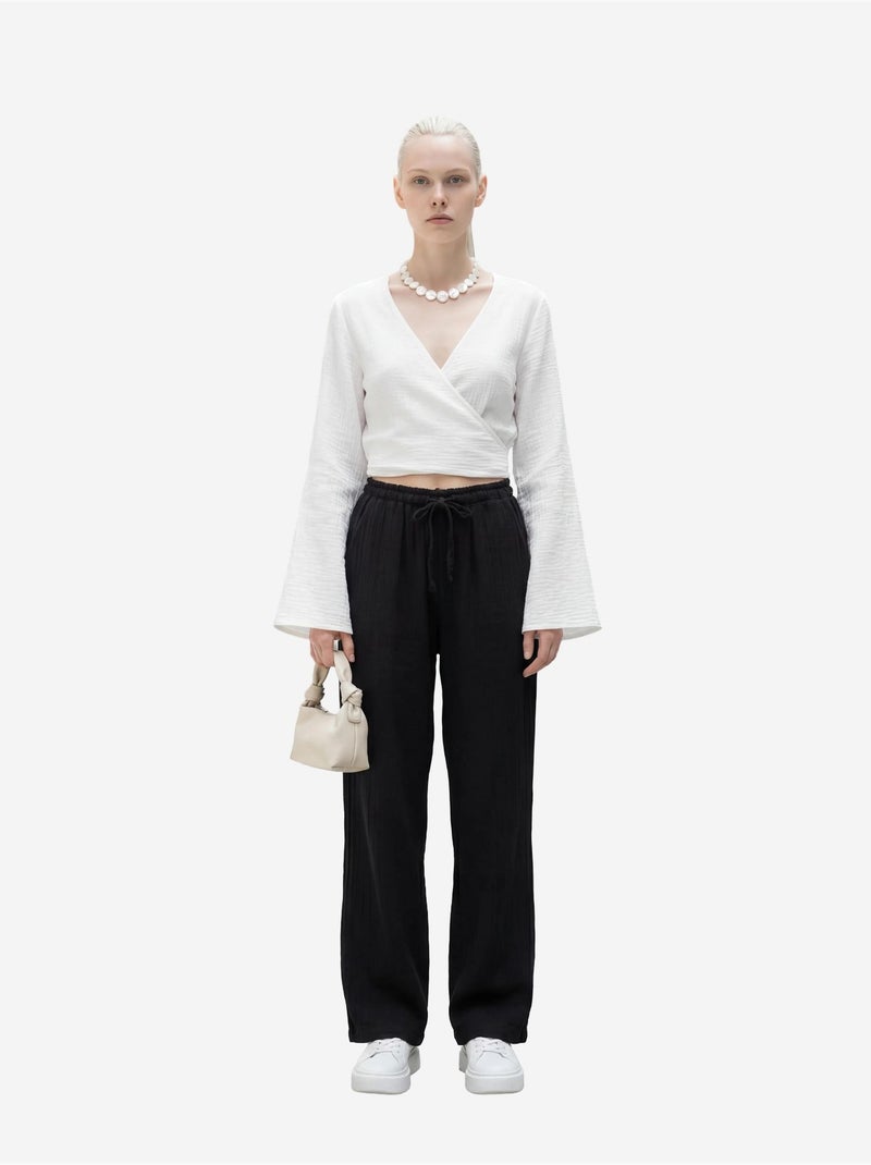 Pantalon droit à taille élastique my fashion Noir - Kiabi