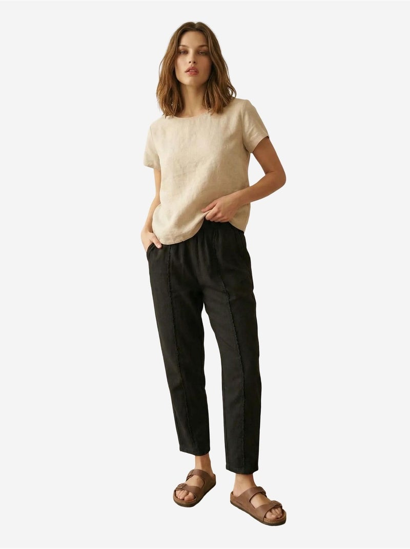 Pantalon droit à taille élastique my fashion Noir - Kiabi