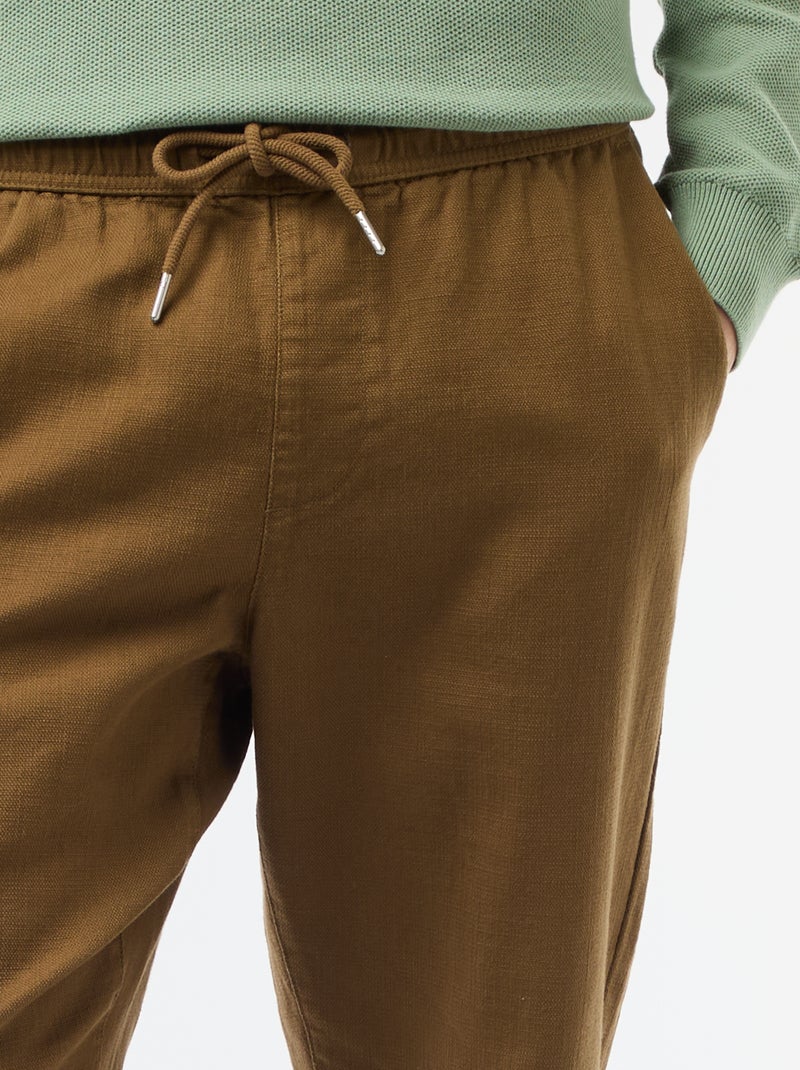 Pantalon droit à taille élastiquée Marron - Kiabi