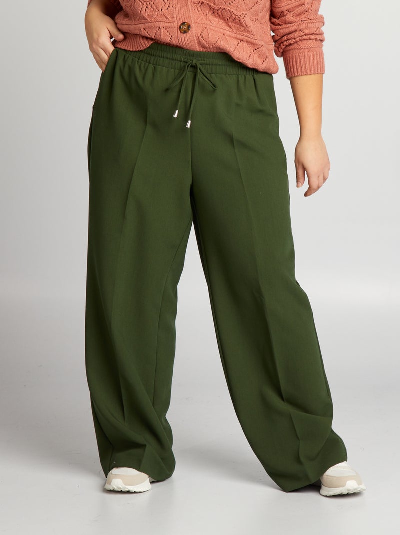 Pantalon droit à taille élastiquée Vert - Kiabi