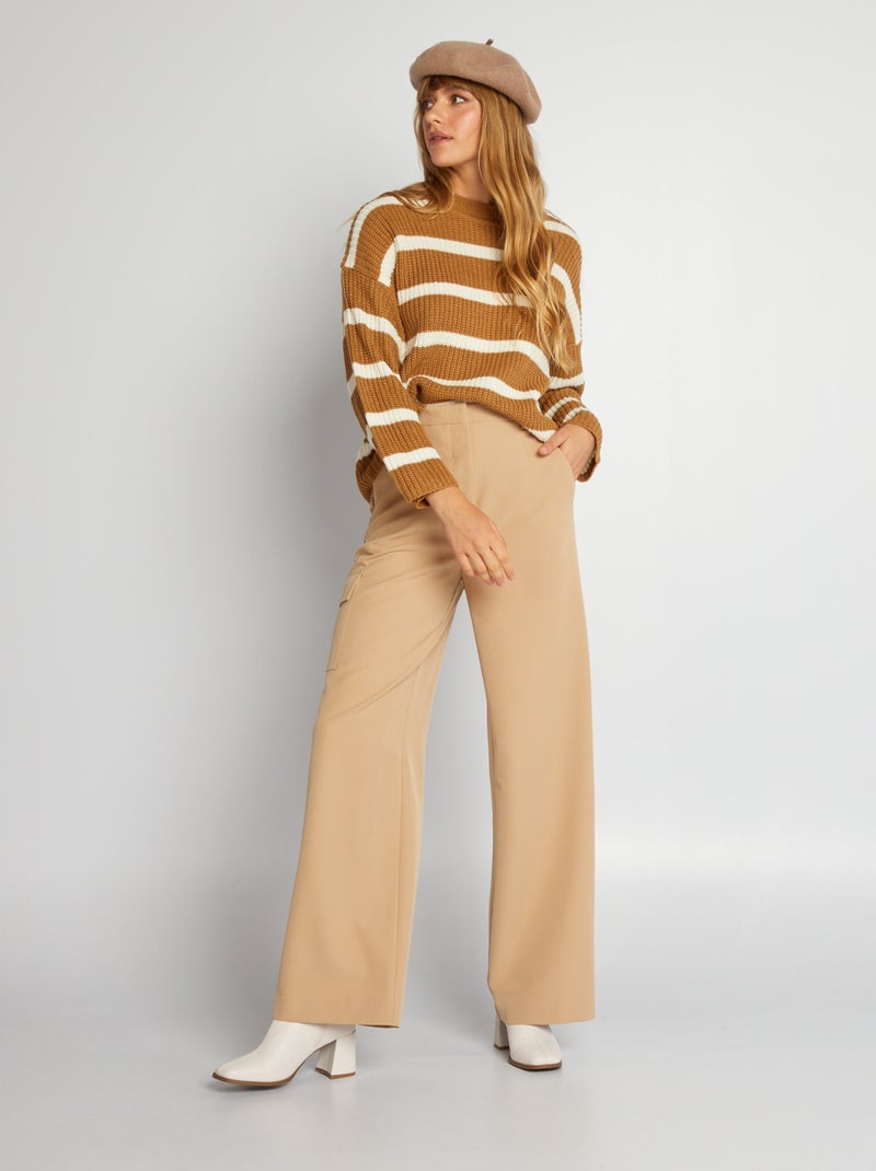 Pantalon droit à taille haute Beige - Kiabi