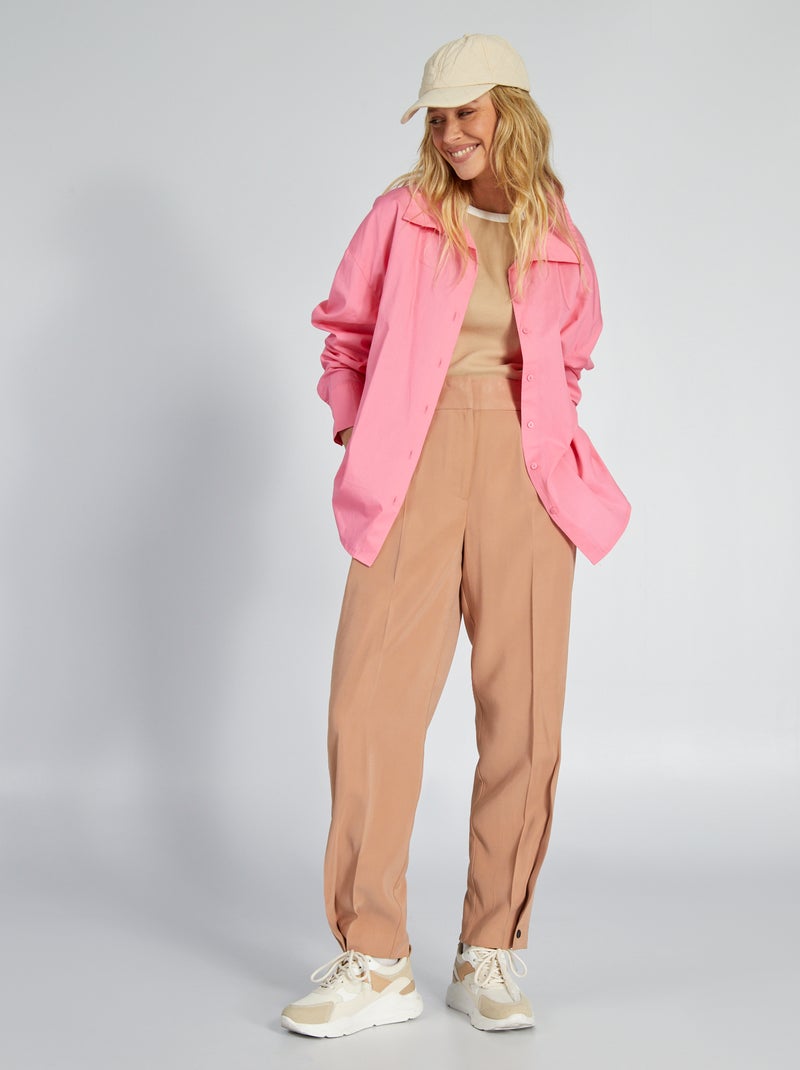 Pantalon droit à taille haute Beige - Kiabi