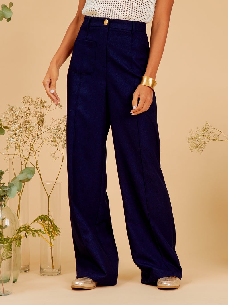 Pantalon droit à taille haute Bleu marine - Kiabi