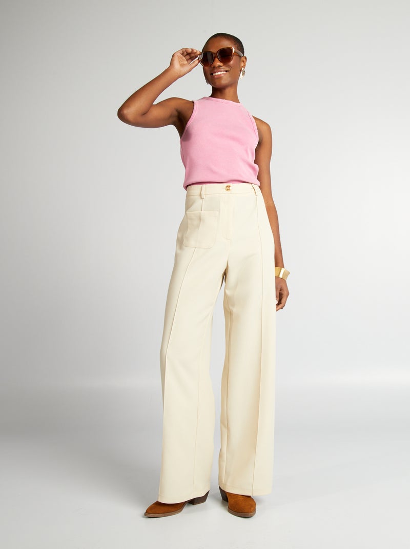 Pantalon droit à taille haute Gris - Kiabi