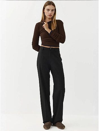Pantalon droit à taille normale avec fermeture à boutons