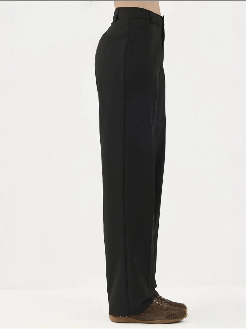 Pantalon droit à taille normale avec fermeture à boutons Noir - Kiabi