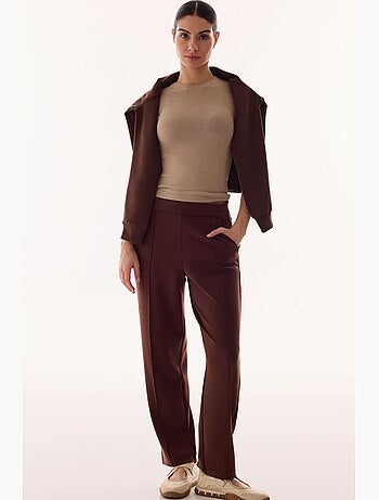 Pantalon droit ample en jersey, taille mi-haute penti