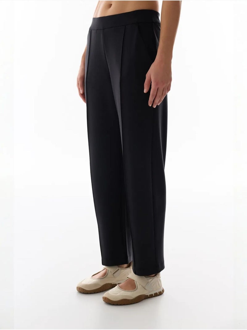 Pantalon droit ample en jersey, taille mi-haute penti Noir - Kiabi