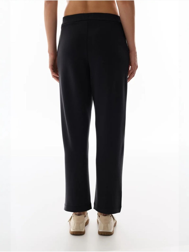 Pantalon droit ample en jersey, taille mi-haute penti Noir - Kiabi