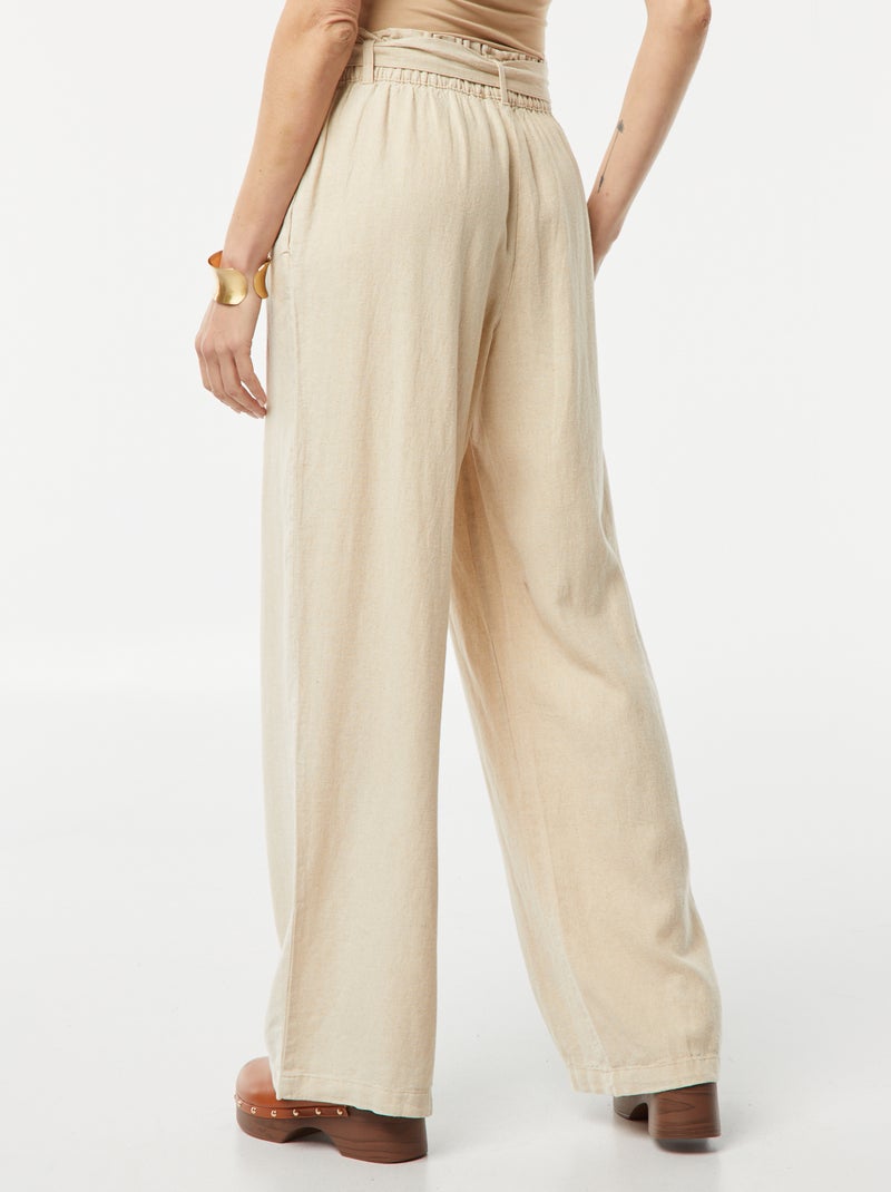 Pantalon droit avec ceinture à nouer à la taille Beige - Kiabi