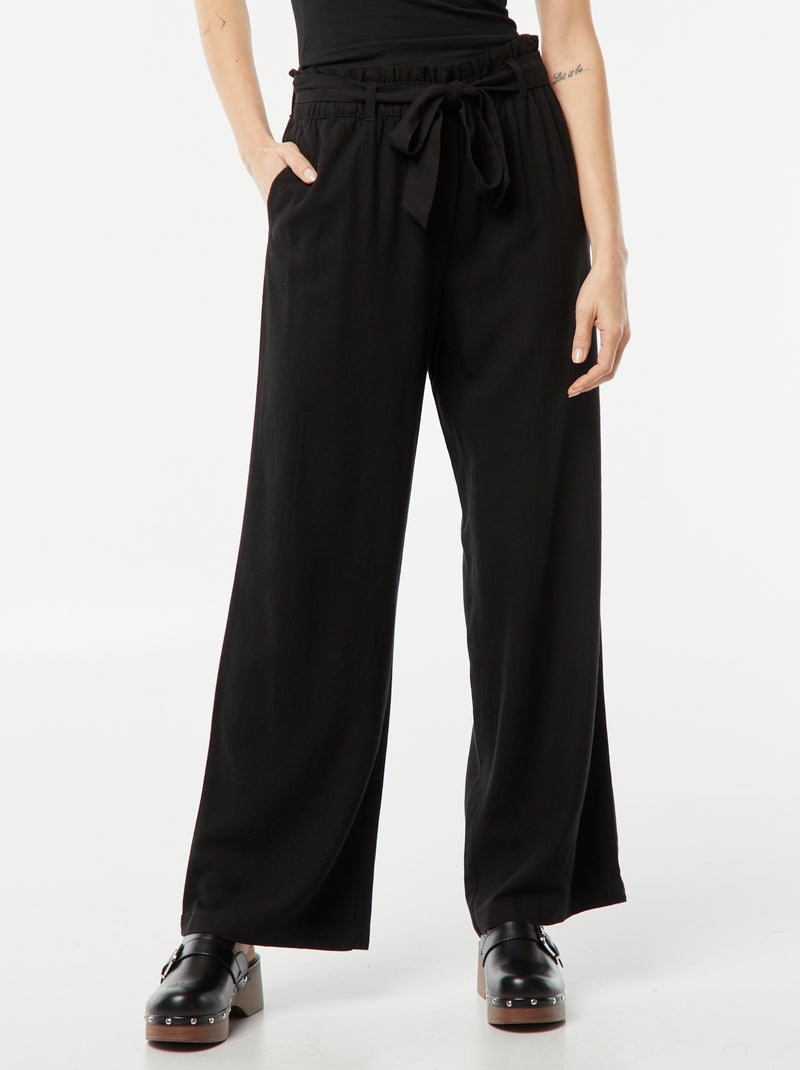 Pantalon droit avec ceinture à nouer à la taille noir - Kiabi