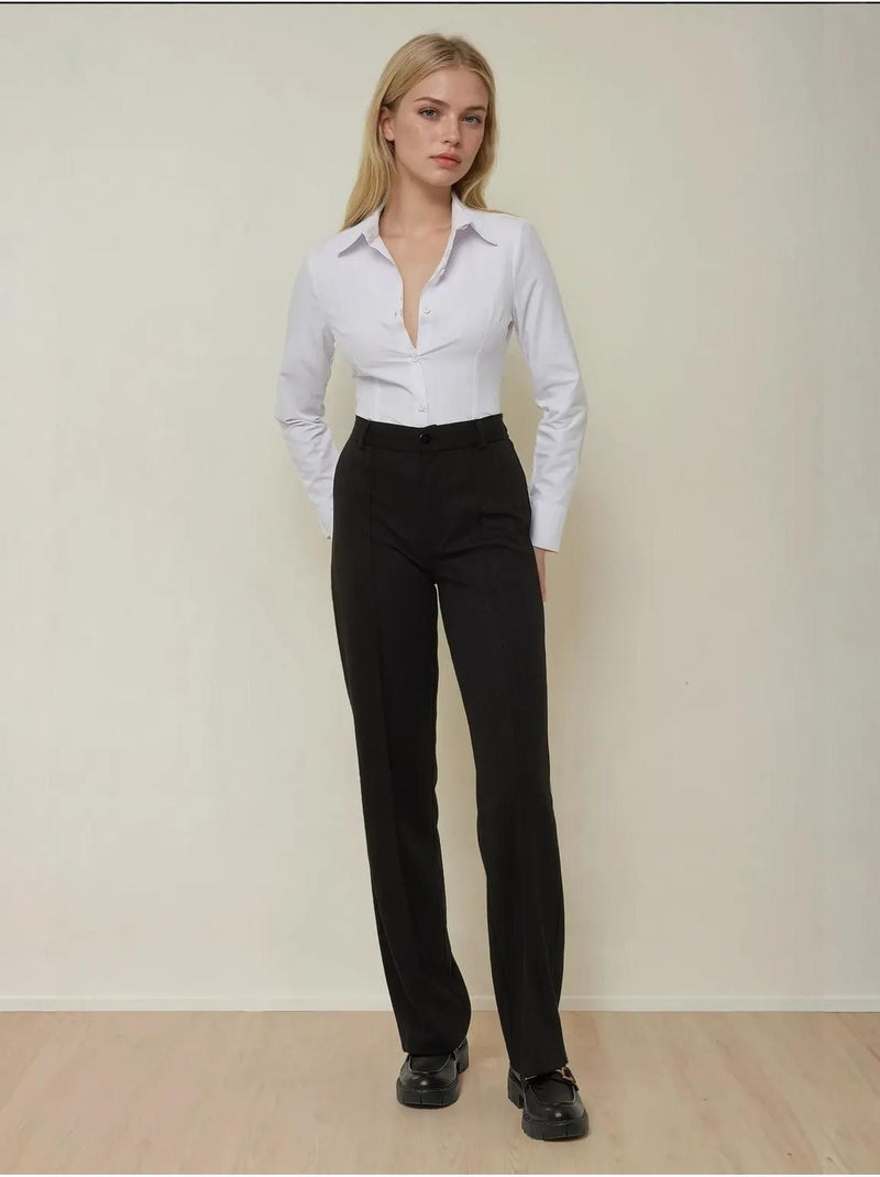 Pantalon droit avec coutures détaillées Noir - Kiabi