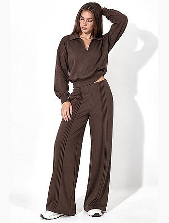 Pantalon droit avec détails en maille côtelée et toucher modal hiccup
